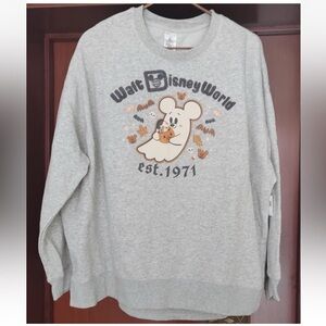 Disney Parks 2025 Halloween Mickey Mouse Ghost Sweatshirt Gray